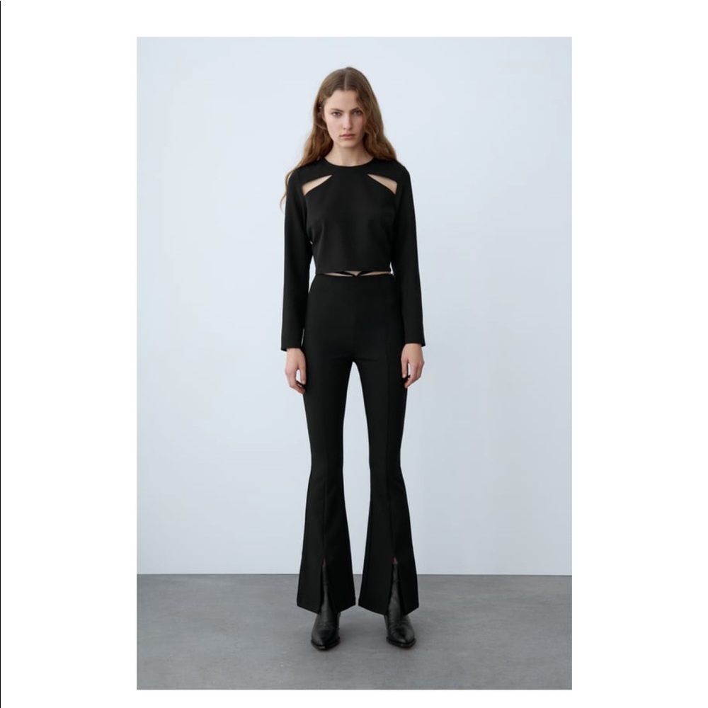 NWT Zara black cropped cut-out top long sleeve $45 XS